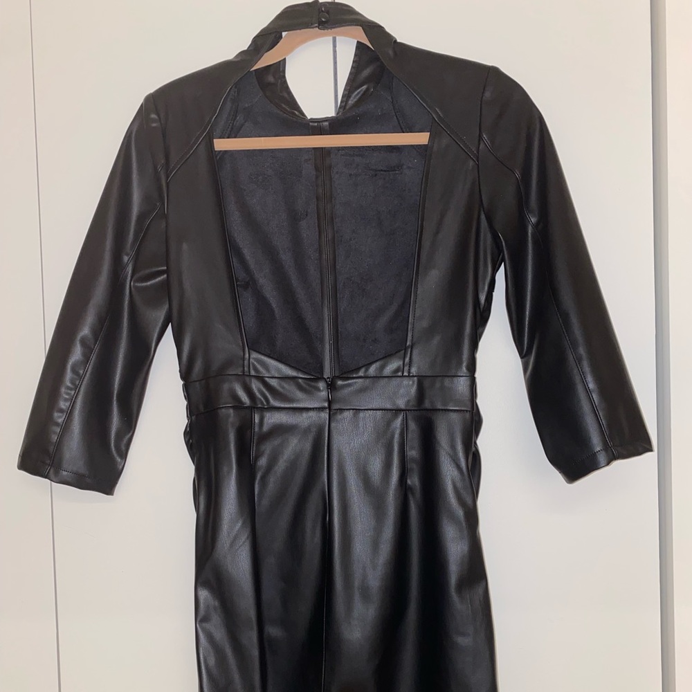 Zara Leather Puff Sleeve Open Back Mini Dress